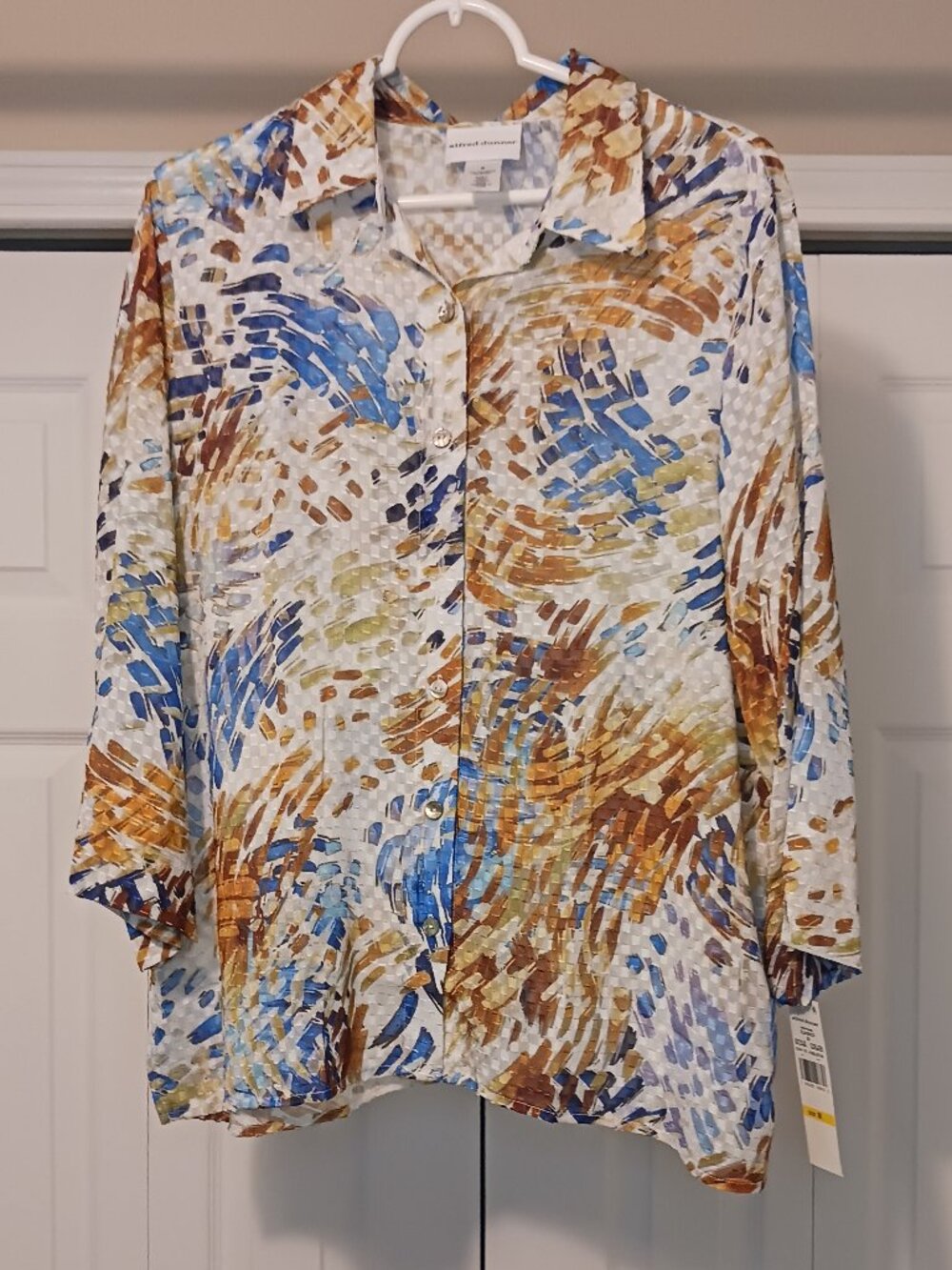 #187 - Alferd Dunner Blue/Yellow Button Down Top Size M
